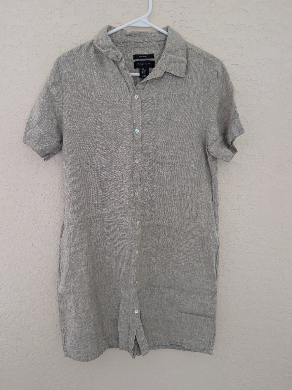 Tahari Gray Short-Sleeve Button-Front Mini Dress